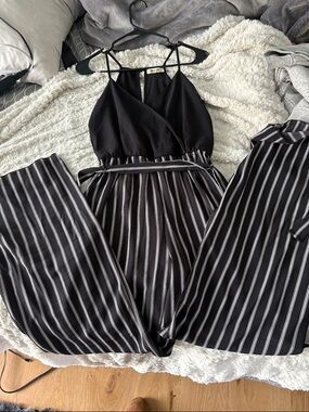 Black Striped Wide-Leg Sleeveless Jumpsuit